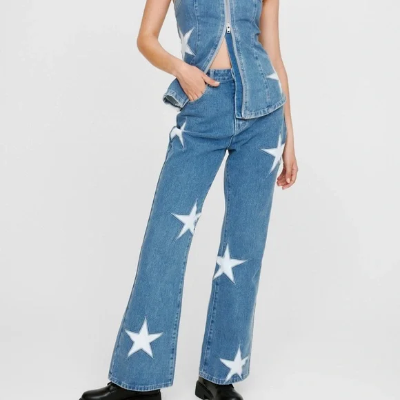 NWT Nasty gal Denim Star Insert Flare Jean - Picture 3 of 10